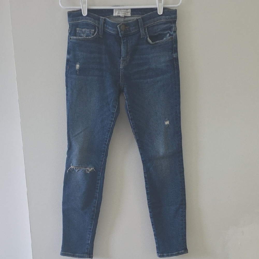 Current/Elliott Blue Distressed Skinny Jeans
